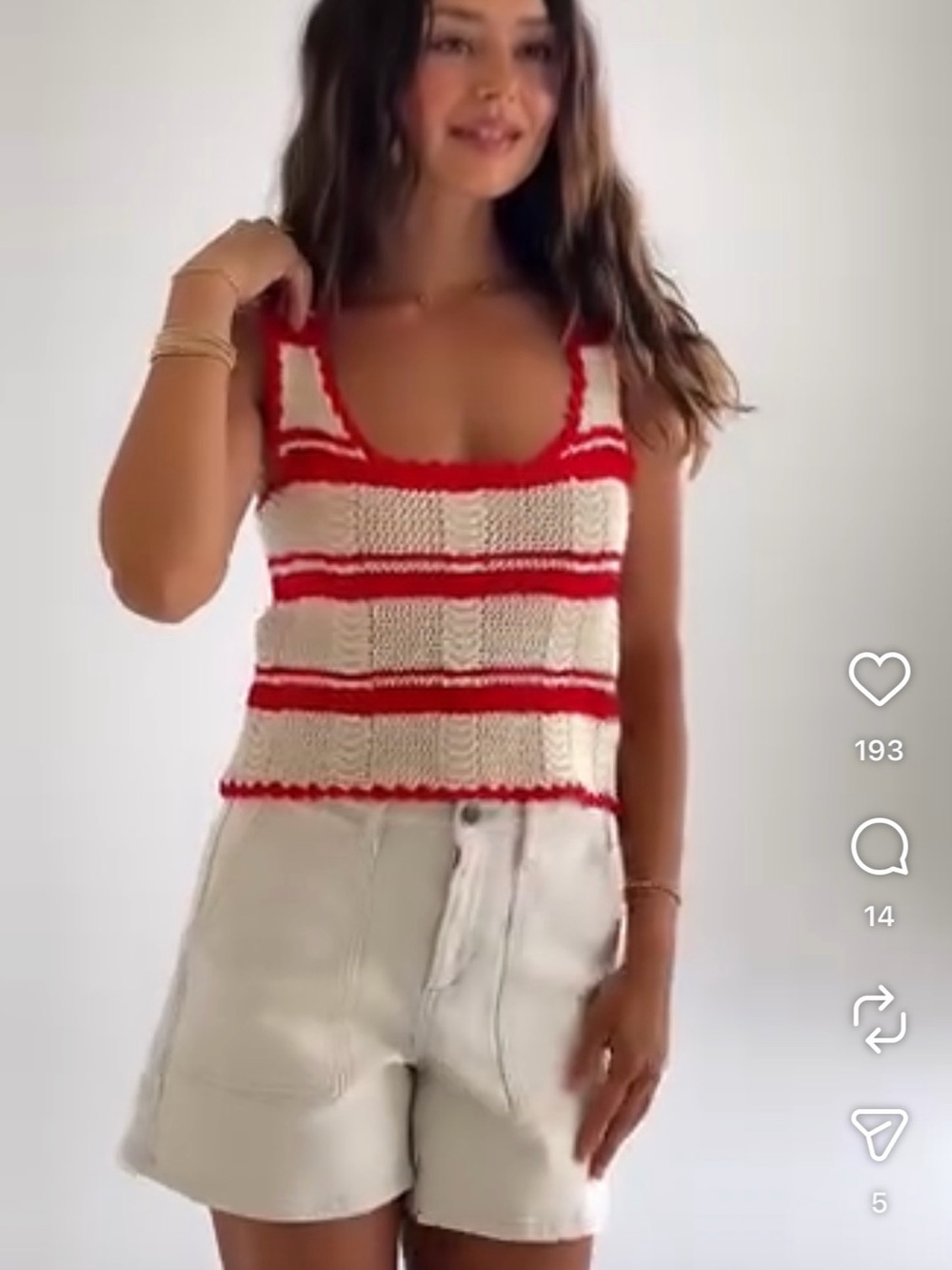 Carly Jean Los Angeles Red & Cream Crochet Tank Top